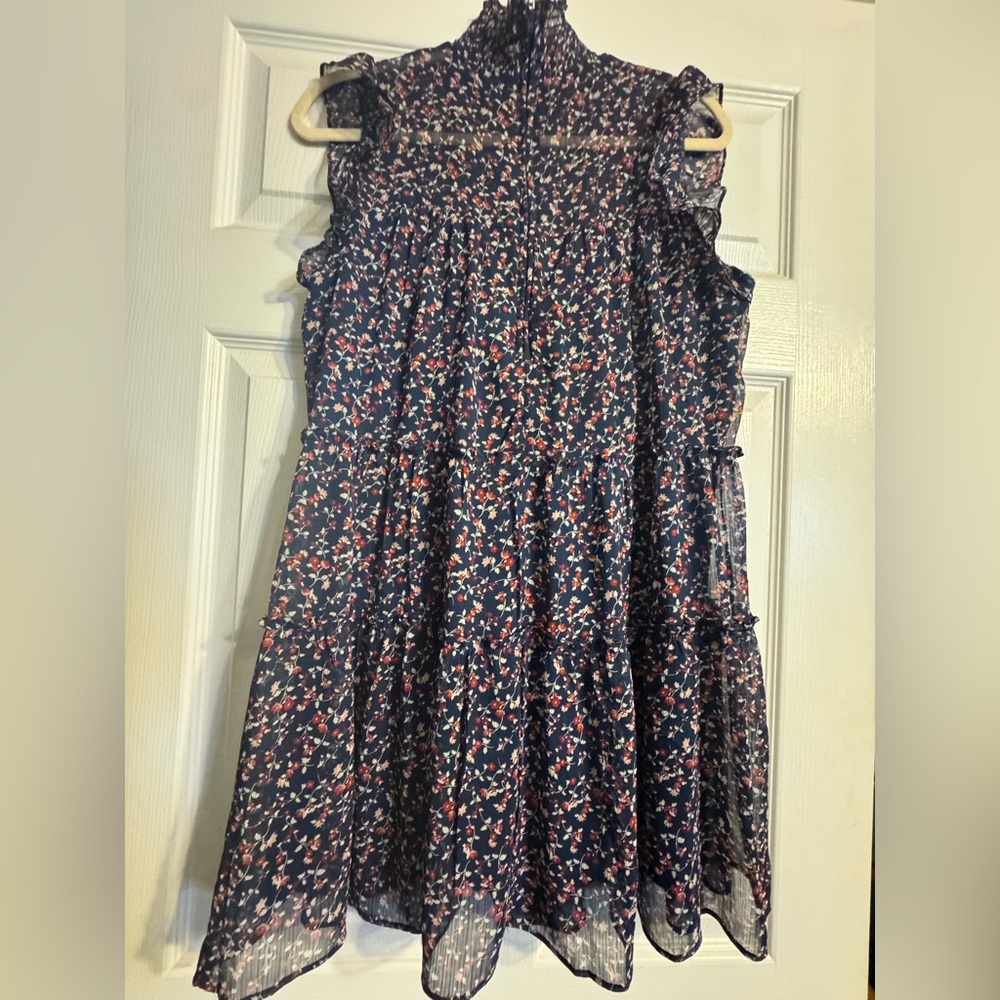 Trixxi Navy Floral Smocked High Neck Sleeveless Dress Size M